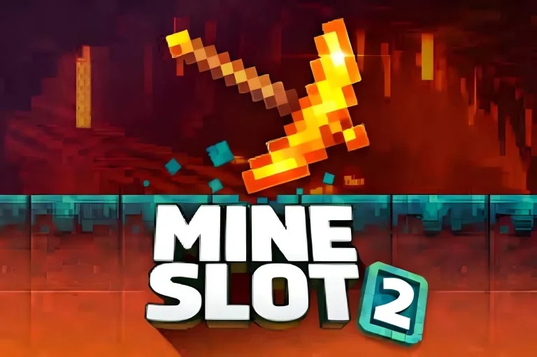 Büyük üç boyutlu beyaz harflerle yazılmış "Mine Slot 2" oyun logosu ve turkuaz bir blok içinde "2" sayısı.